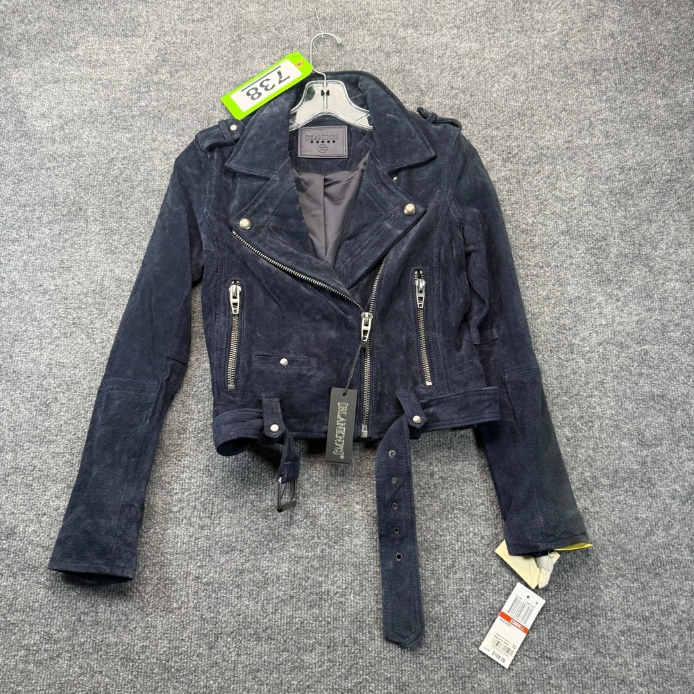 Blank NYC Women's XS Real Suede Leather Motorcycle Jacket Starry Night Blue New